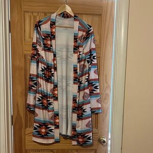 Open-Front Aztec Print Lightweight Cardigan - Multi